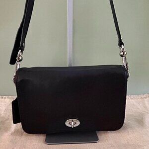 Coach Black Leather Turnlock Crossbody Shoulder Bag